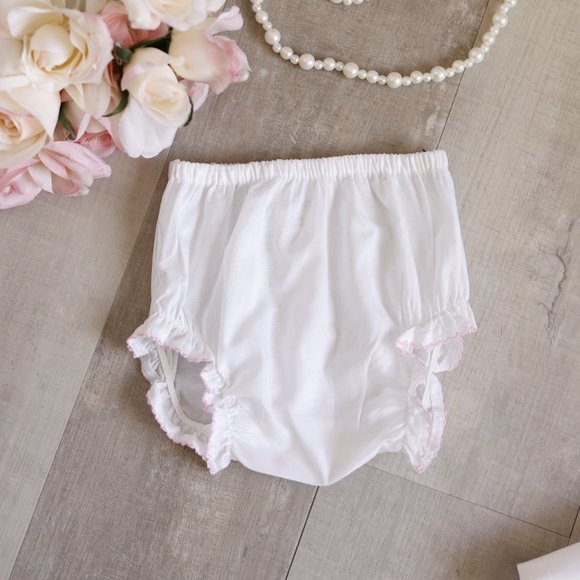 White Smocked Dress and Diaper Cover 100% Cotton Pink Embroidery Boutique NWT - Picture 5 of 5